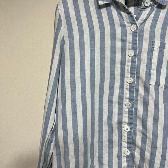 Reformation White and Blue Striped Button Down Shirt Linen Small Women - Picture 5 of 9